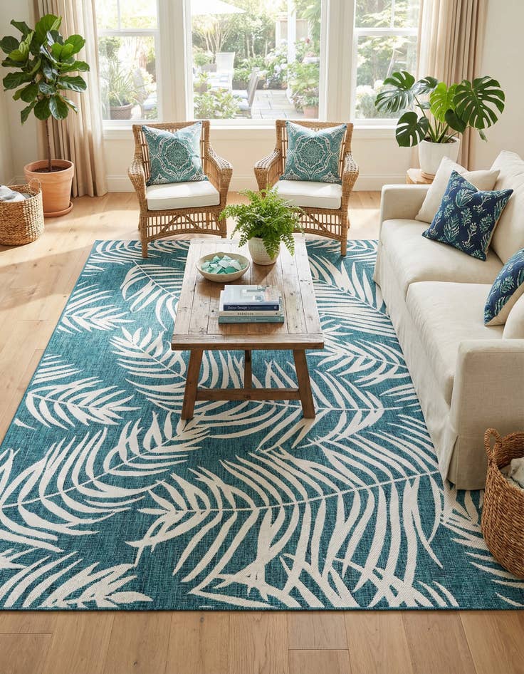 Detail image of 9' x 12' Easy-Clean Botanical Indoor / Outdoor Rug