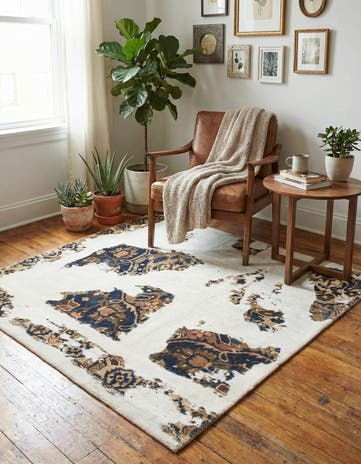 4' 4 x 4' 5 Hand Knotted Ultra Vintage Persian Wool Square Rug