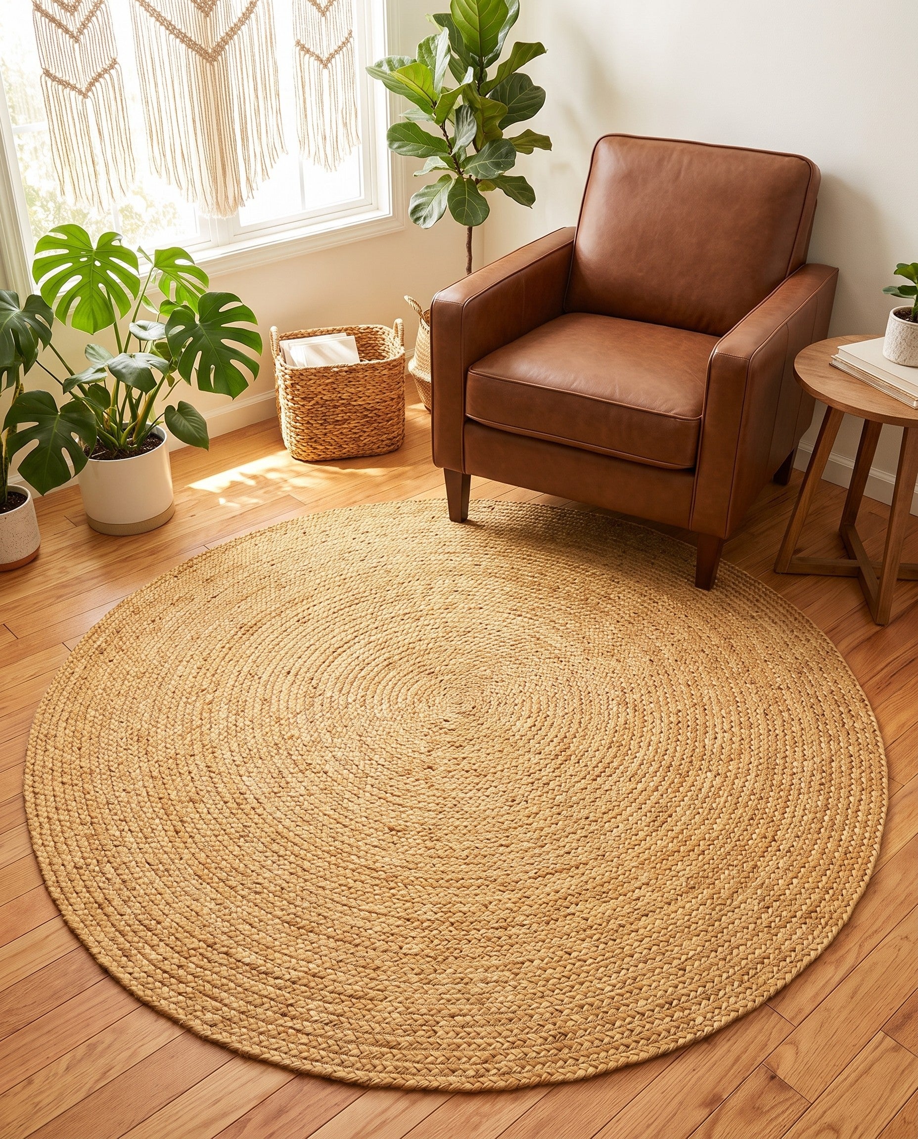 5' 1 x 5' 1 Handmade Braided Jute Round Rug