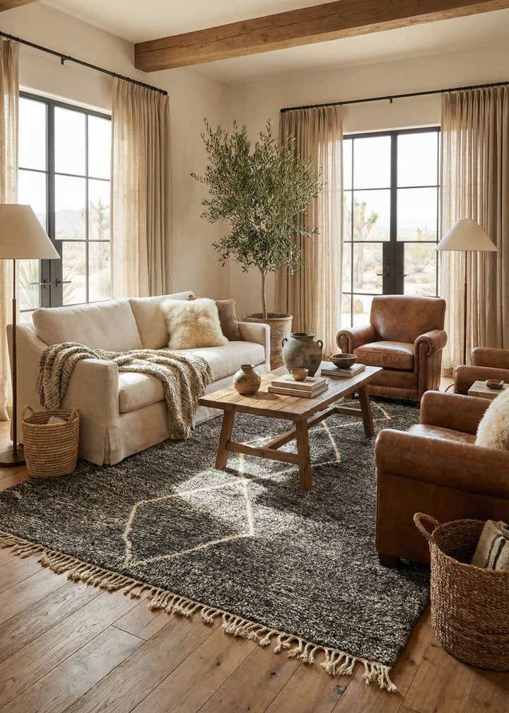 7' x 9' 3 Hand Knotted Moroccan Wool Rug