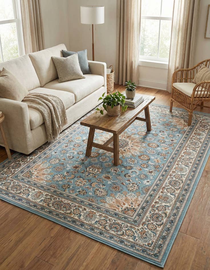 Detail image of  6' 1 x 9'  Washable Traditional Indoor / Outdoor Rug