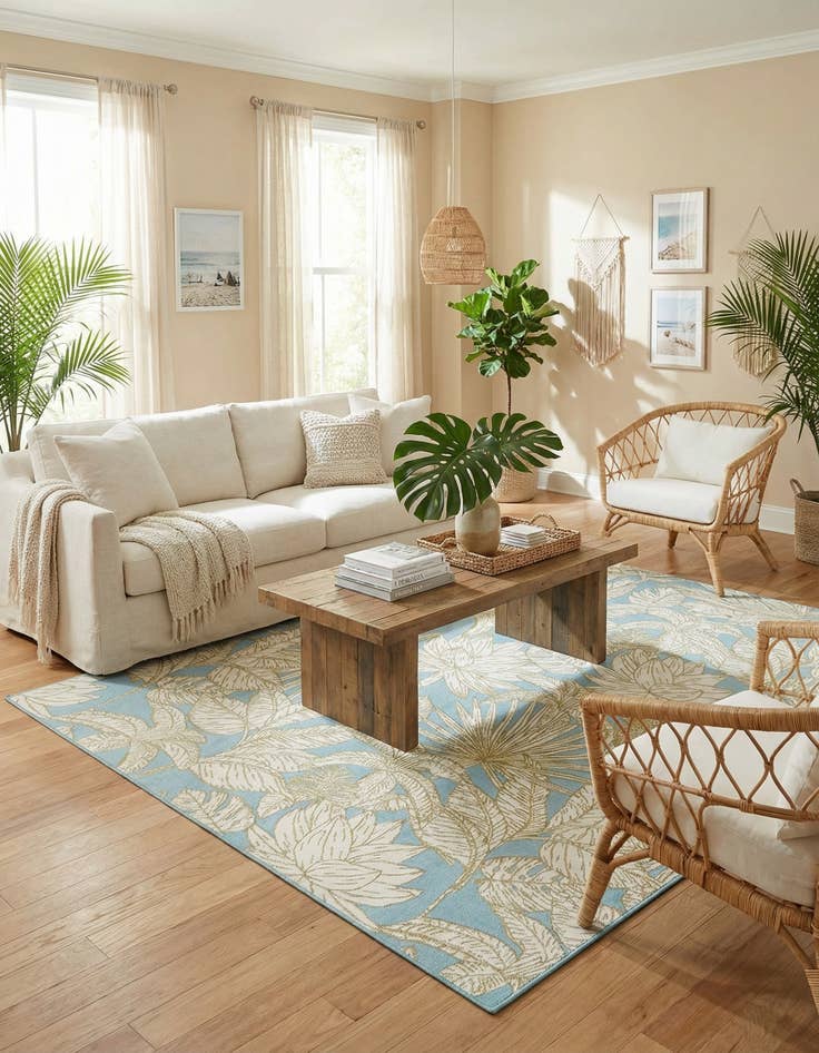 Detail image of 7' 10 x 7' 10  Washable Botanical Indoor / Outdoor Square Rug