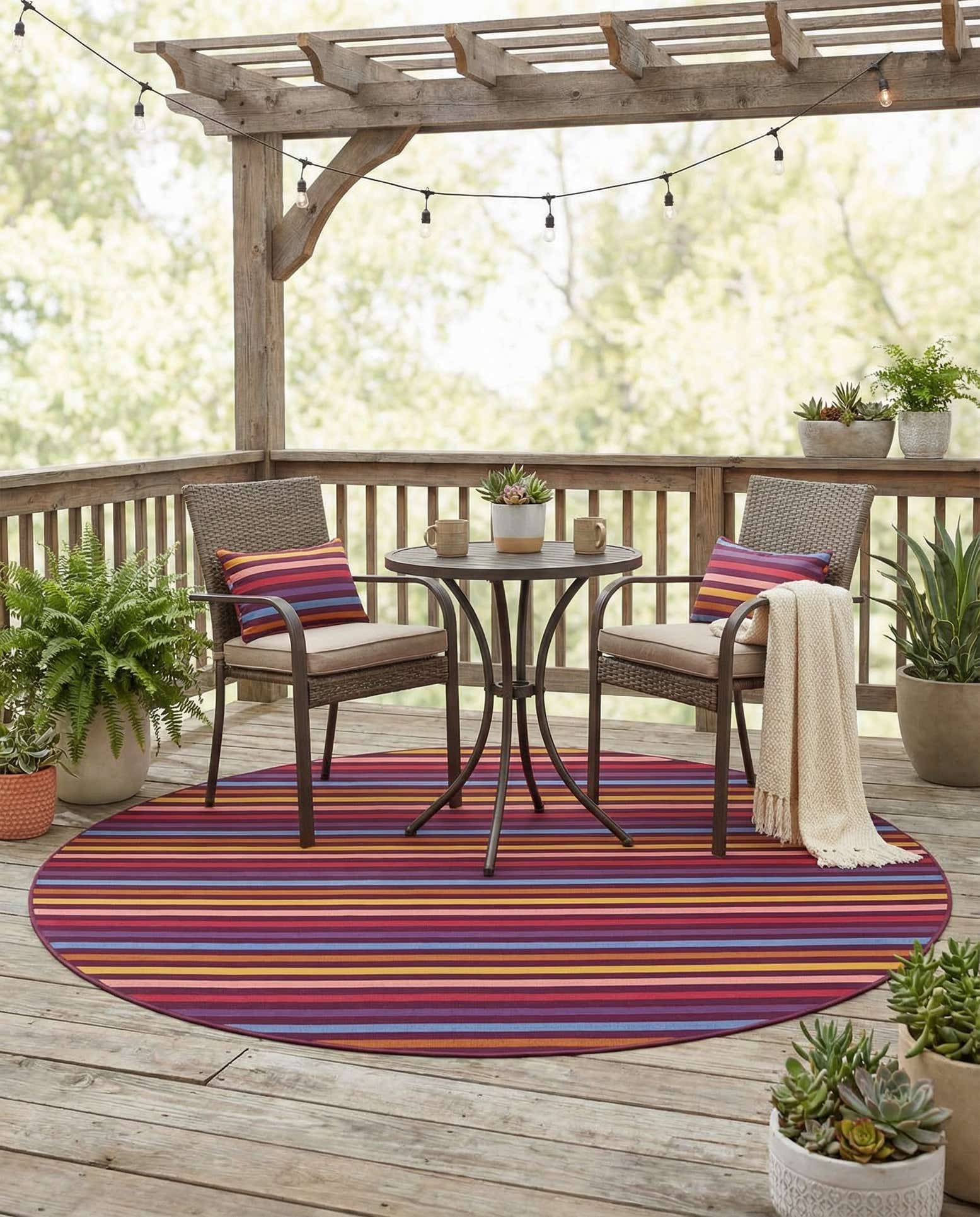 7' 10 x 7' 10 Easy-Clean Ribbon Indoor / Outdoor Round Rug