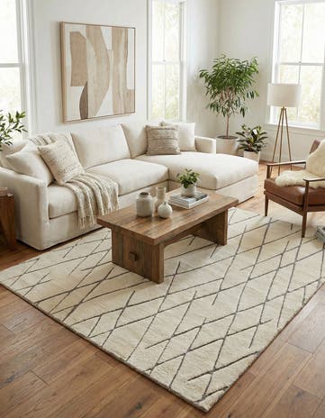 Pure Ivory Hand Knotted Atlas Moroccan Wool Square Rug