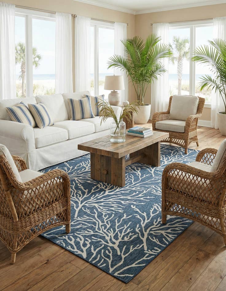 Detail image of 10' x 14'  Washable Coastal Indoor / Outdoor Rug