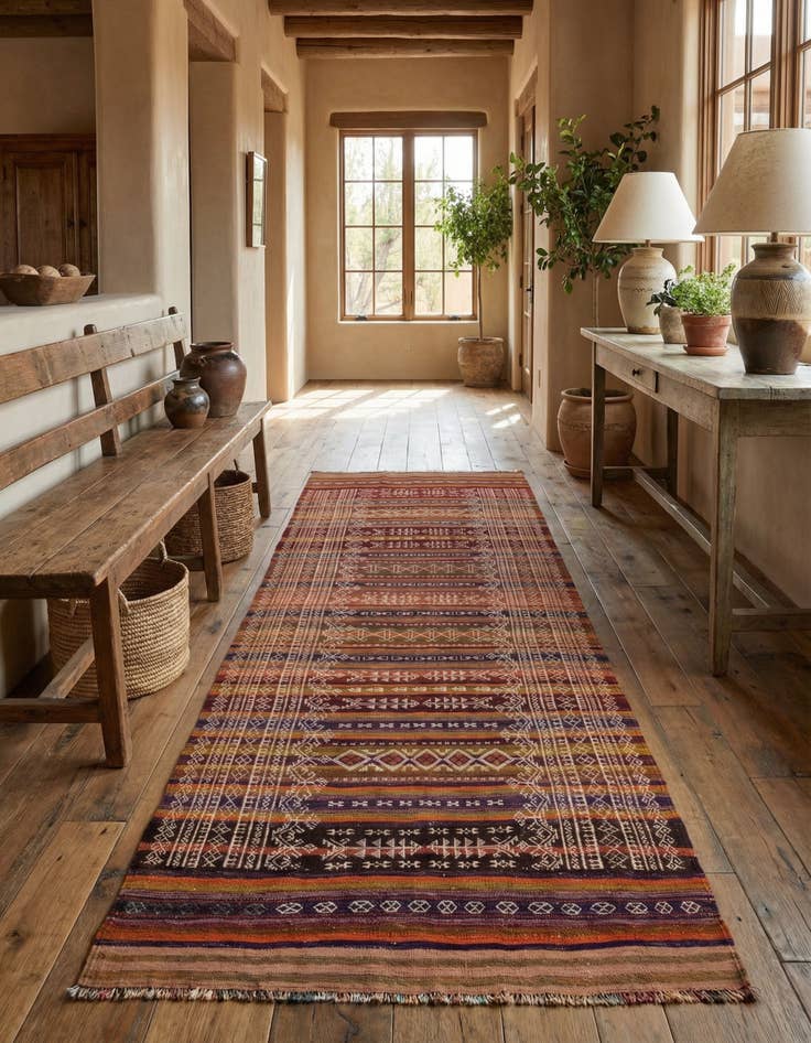 Detail image of 3' 9 x 10' 10  Hand Woven Kilim Fars Wool Runner Rug