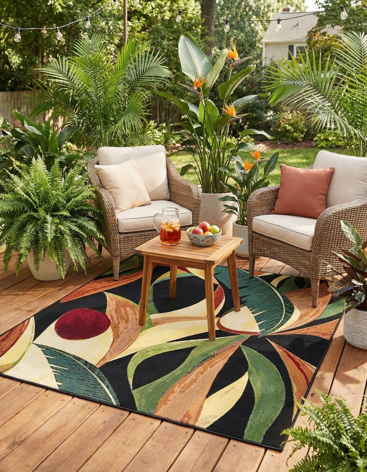 Detail image of 5' 3 x 5' 3  Washable Botanical Indoor / Outdoor Square Rug