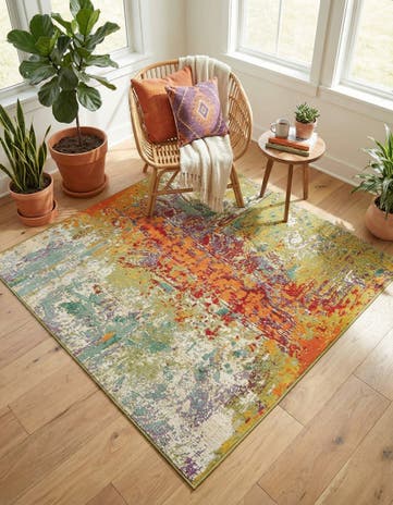 5' x 5' Easy-Clean Modern Indoor / Outdoor Square Rug