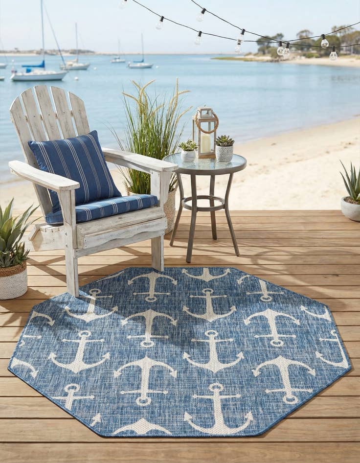 Detail image of  5' 3 x 5' 3  Washable Coastal Indoor / Outdoor Octagon Rug