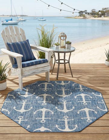 5' 3 x 5' 3 Easy-Clean Coastal Indoor / Outdoor Octagon Rug
