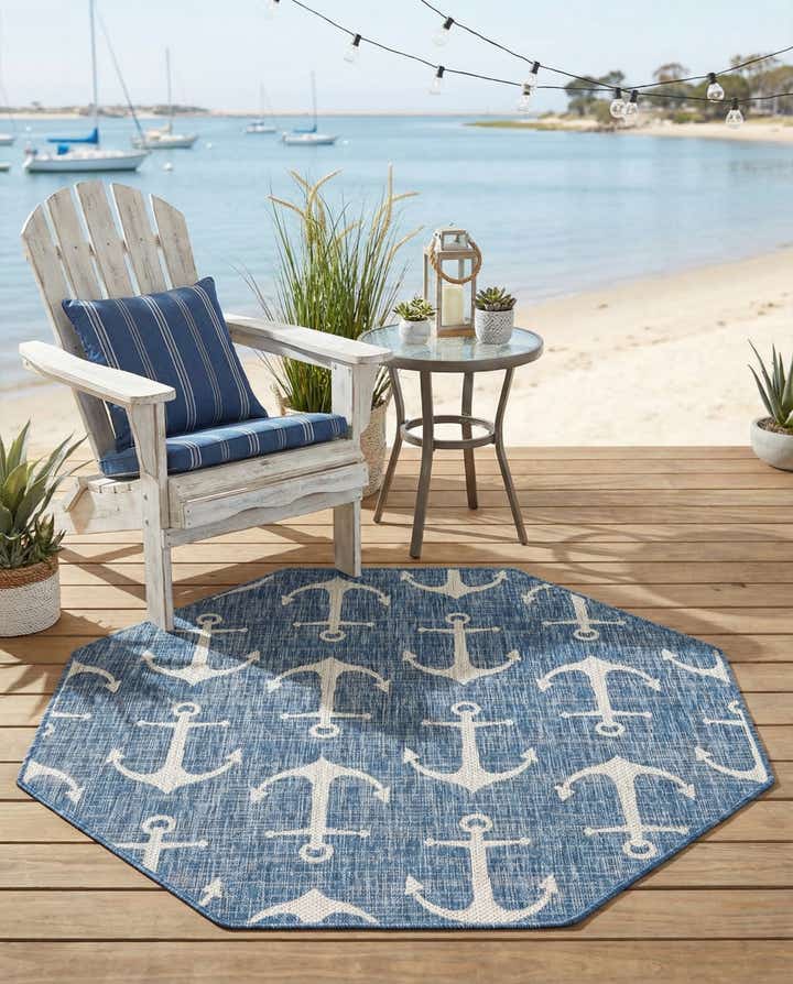 5' 3 x 5' 3 Easy-Clean Coastal Indoor / Outdoor Octagon Rug