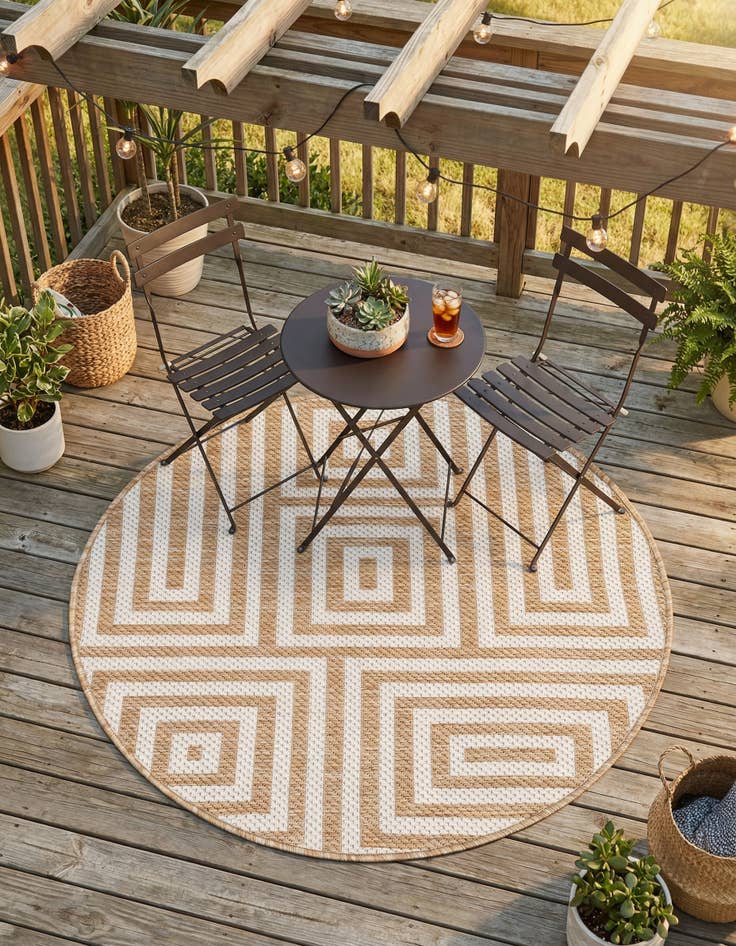 Detail image of 3' x 3'  Washable Modern Indoor / Outdoor Round Rug