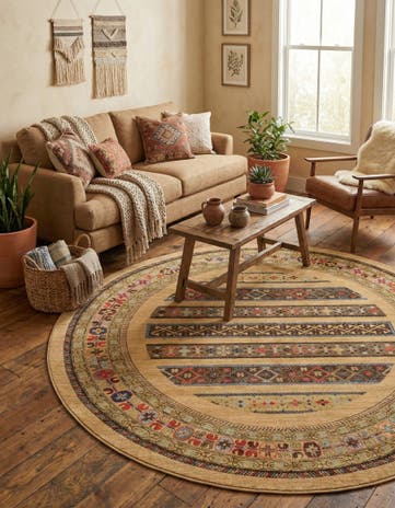 Tan Kashkuli Gabbeh Round Rug