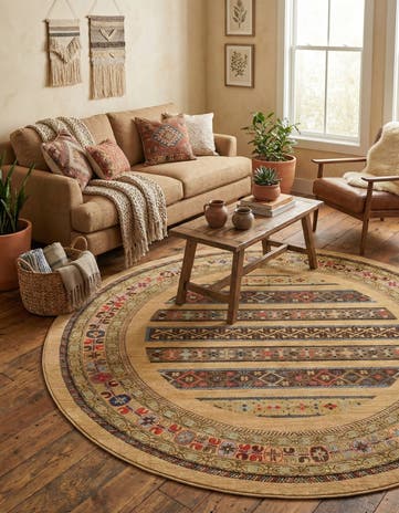 Tan Kashkuli Gabbeh Round Rug