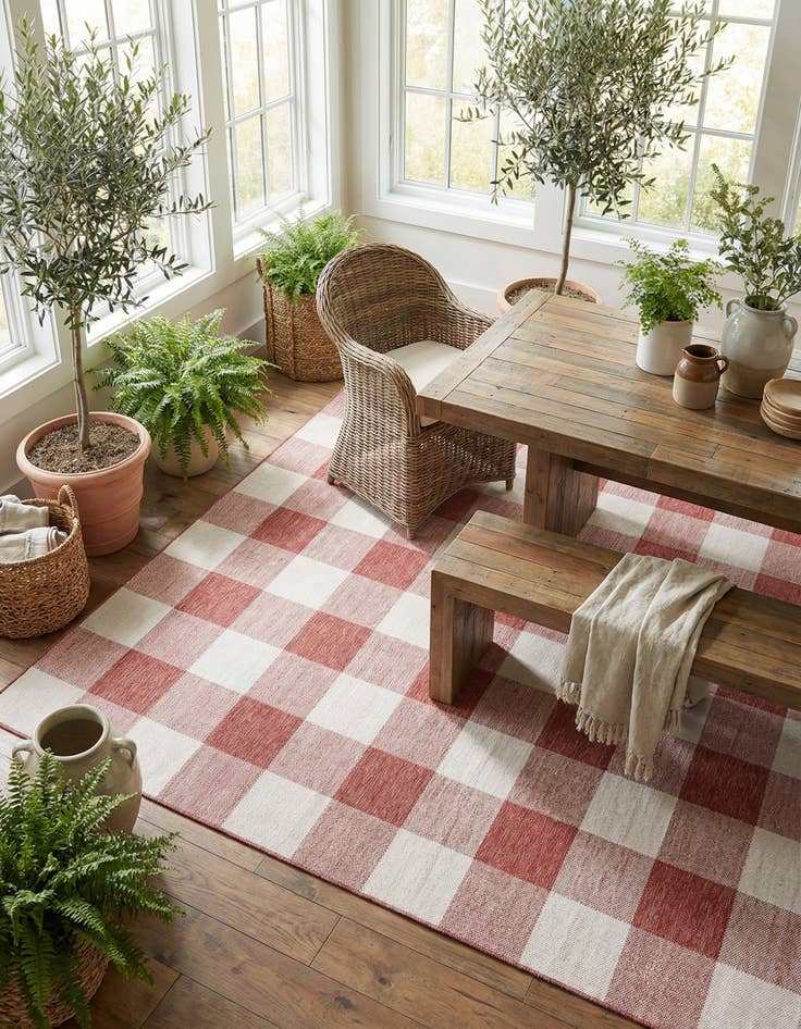 Detail image of  7' 10 x 10'  Washable Checkered Indoor / Outdoor Rug