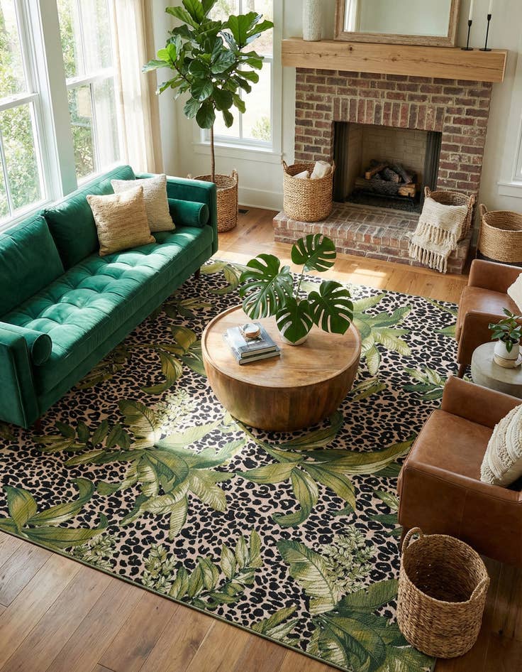 Detail image of  12' x 12'  Washable Botanical Indoor / Outdoor Square Rug