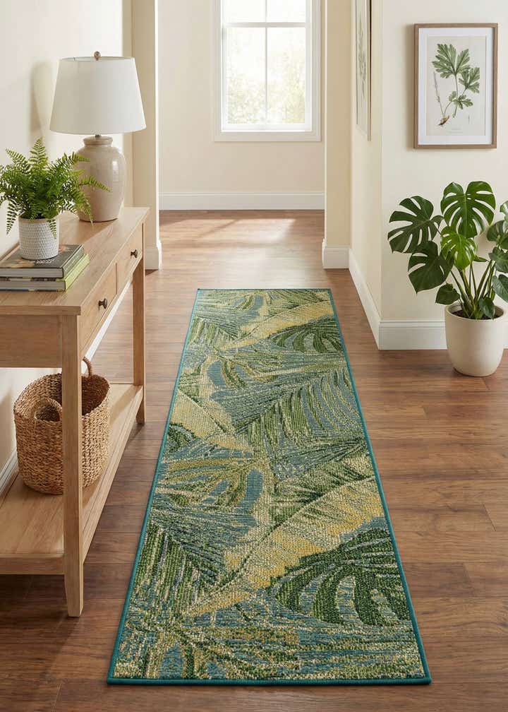 2' x 8' Easy-Clean Botanical Indoor / Outdoor Runner Rug