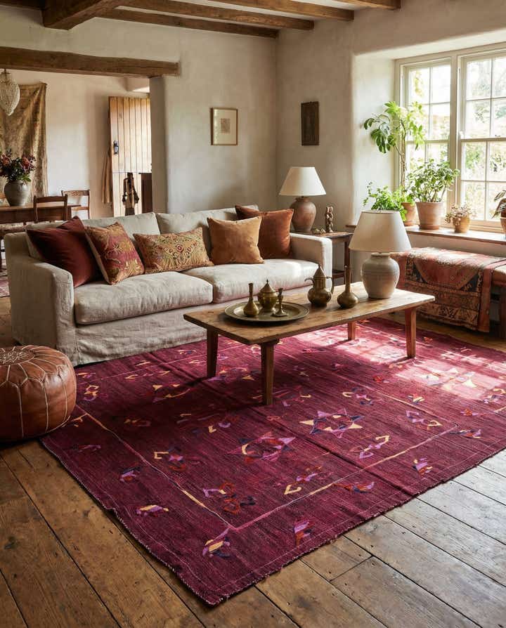 5' 9 x 6' 10 Hand Woven Kilim Suzani Wool Rug