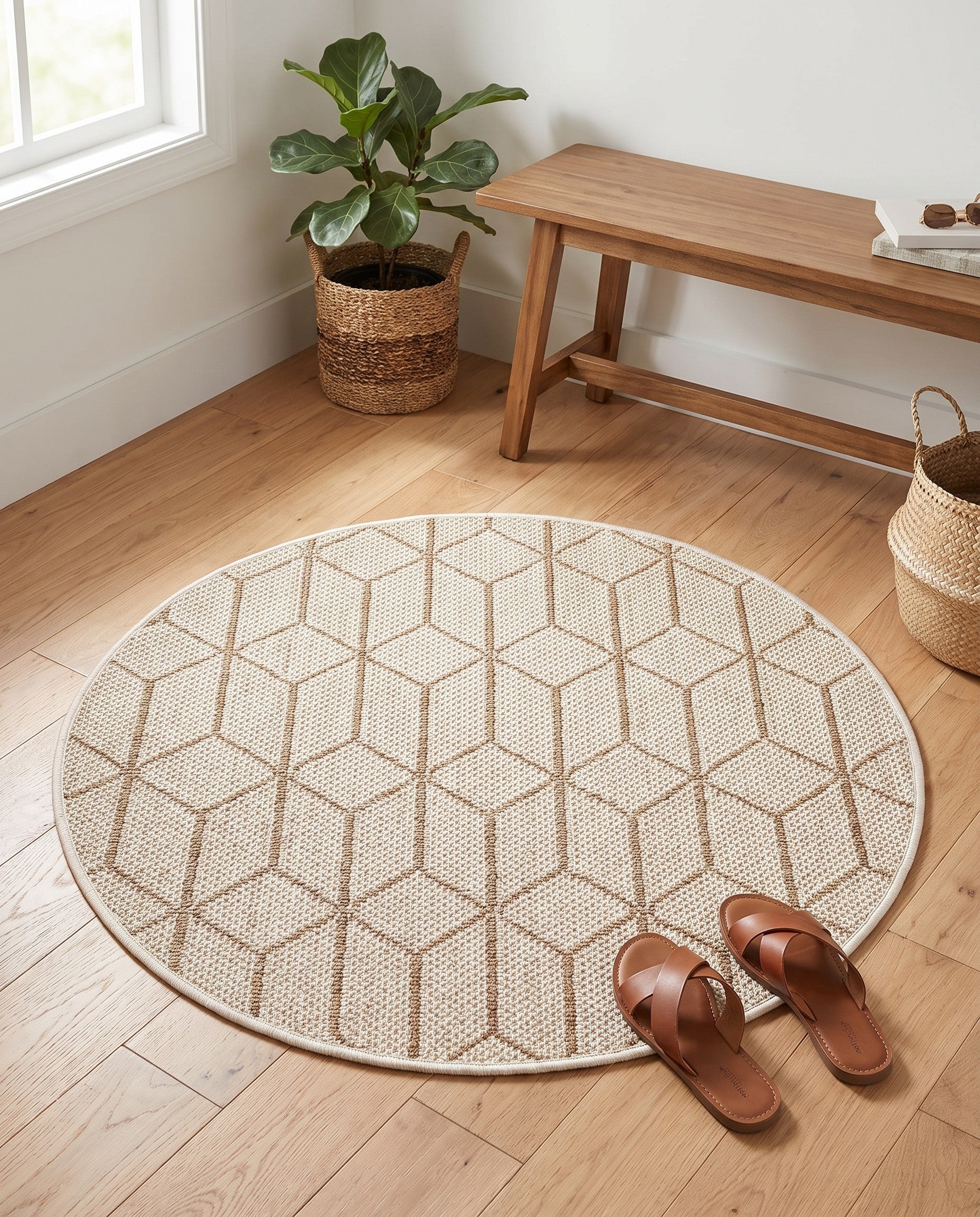 3' 1 x 3' 1 Easy-Clean Lattice Indoor / Outdoor Round Rug