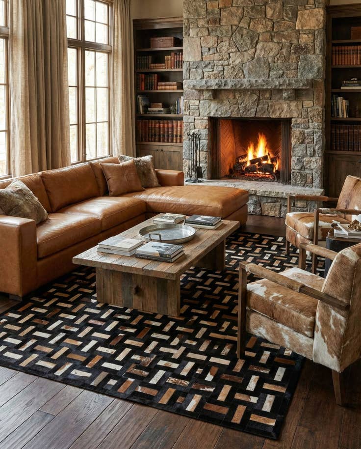 Detail image of 8' 1 x 9' 11 Cowhide - Patchwork Rug