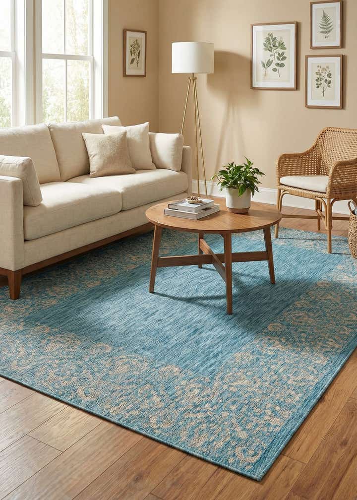 6' x 9' Easy-Clean Border Indoor / Outdoor Rug