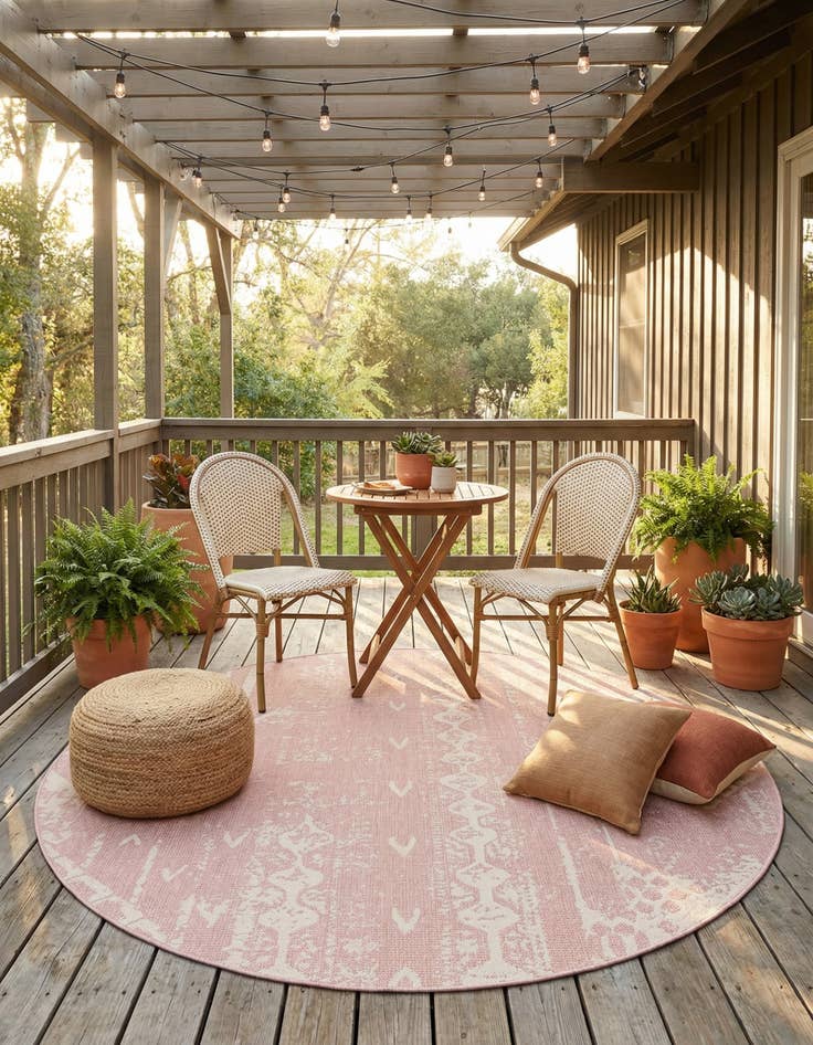 Detail image of  7' 10 x 7' 10  Washable Bohemian Indoor / Outdoor Round Rug