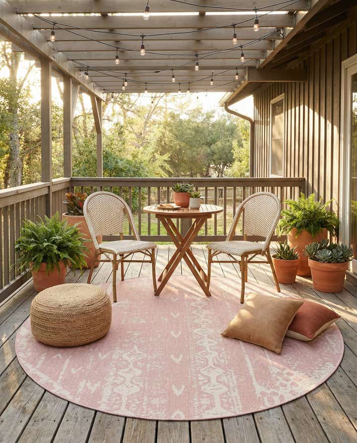 7' 10 x 7' 10 Easy-Clean Bohemian Indoor / Outdoor Round Rug