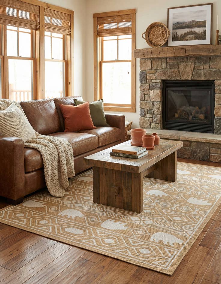 Detail image of 5' 3 x 8' Easy-Clean Southwestern Indoor / Outdoor Rug