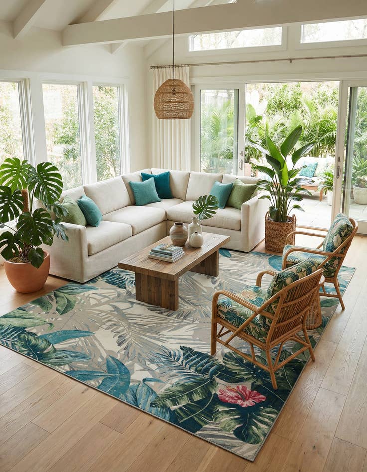 Detail image of 12' x 16'  Washable Botanical Indoor / Outdoor Rug