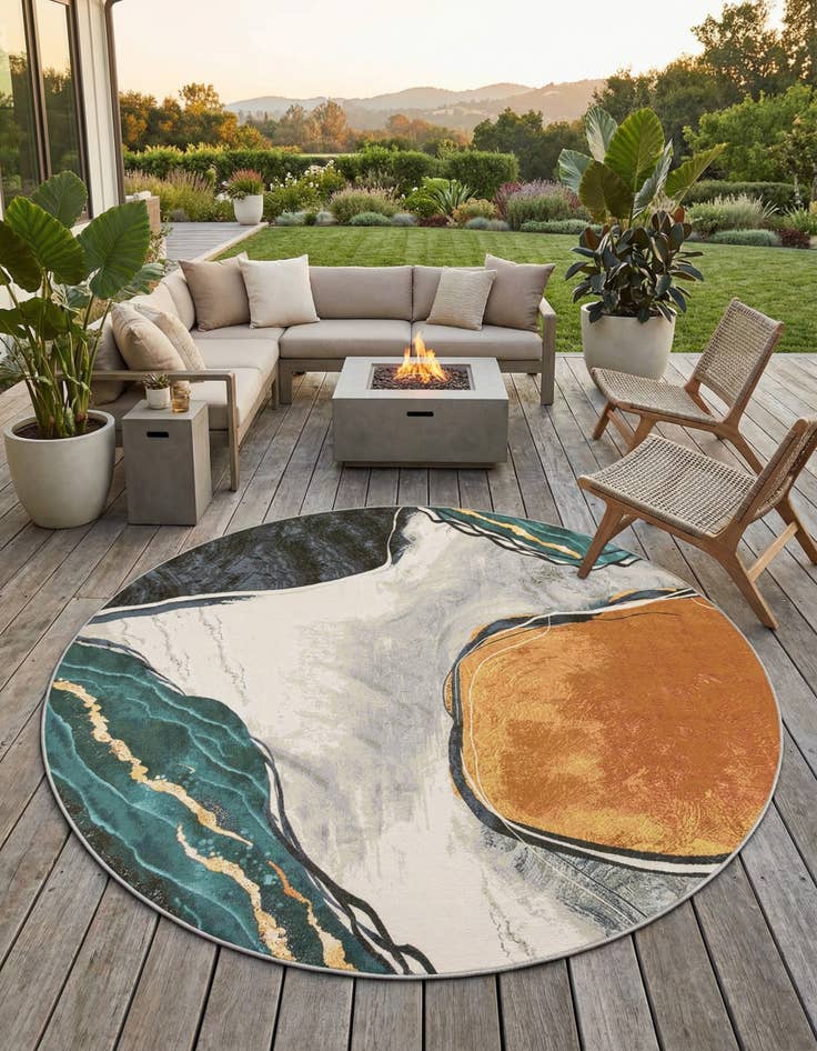 Detail image of 10' x 10'  Washable Modern Indoor / Outdoor Round Rug