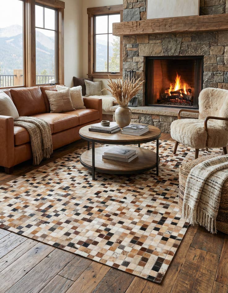 Detail image of 5' x 7' 10 Cowhide Leather Rug