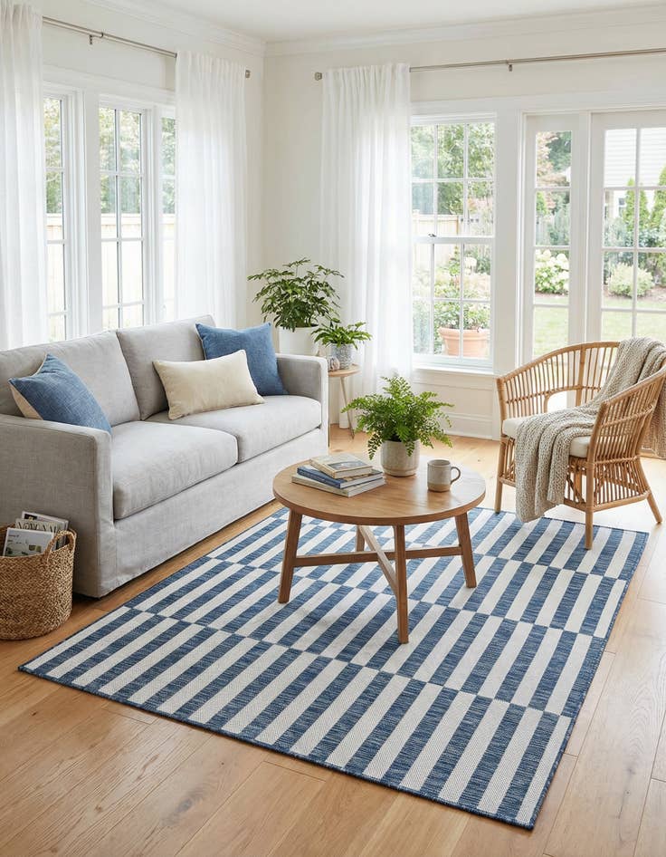 Detail image of 5' 3 x 5' 3  Washable Striped Indoor / Outdoor Square Rug