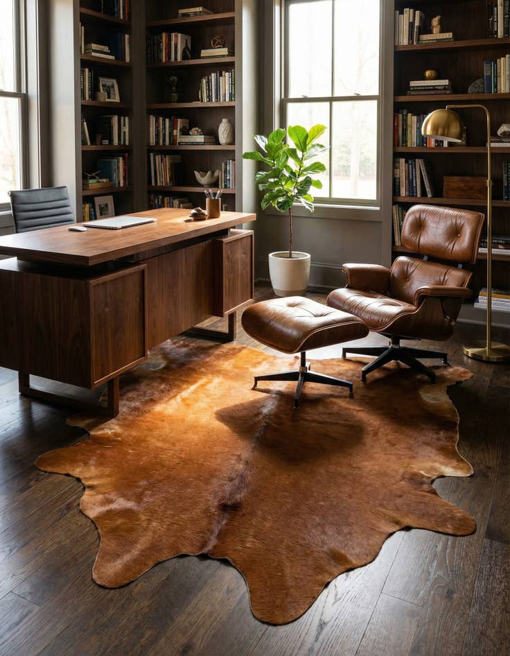 Detail image of 4' 11 x 4' 11 Cowhide Leather Square Rug