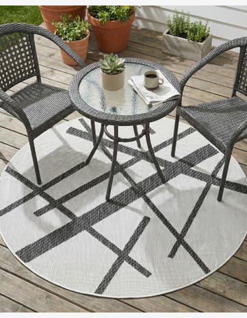 Black and White Easy-Clean Modern Indoor / Outdoor Round Rug