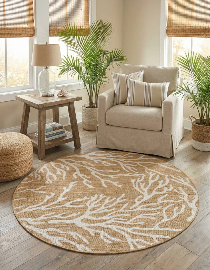 Detail image of 5' 3 x 5' 3  Washable Coastal Indoor / Outdoor Round Rug