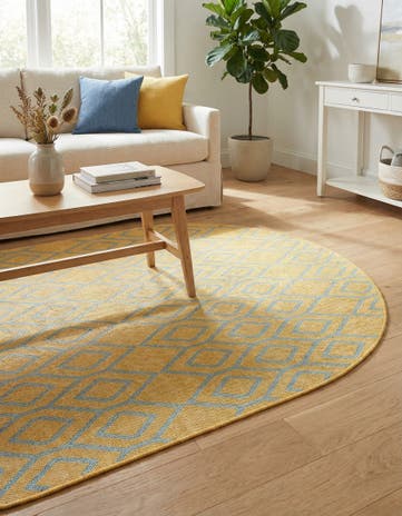 Yellow and Aqua Easy-Clean Jill Zarin Turks and Caicos Indoor / Outdoor Oval Rug
