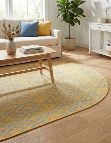 Yellow and Aqua Easy-Clean Jill Zarin Turks and Caicos Indoor / Outdoor Oval Rug