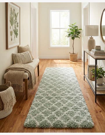 White Cyan Moroccan Shag Runner Rug