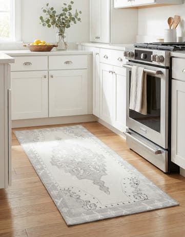 white Gray Washable Timeless Runner Rug