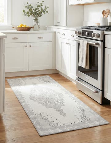 white Gray Washable Timeless Runner Rug