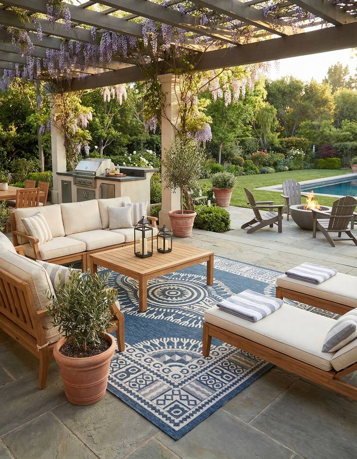 Detail image of 13' x 13'  Washable Traditional Indoor / Outdoor Square Rug