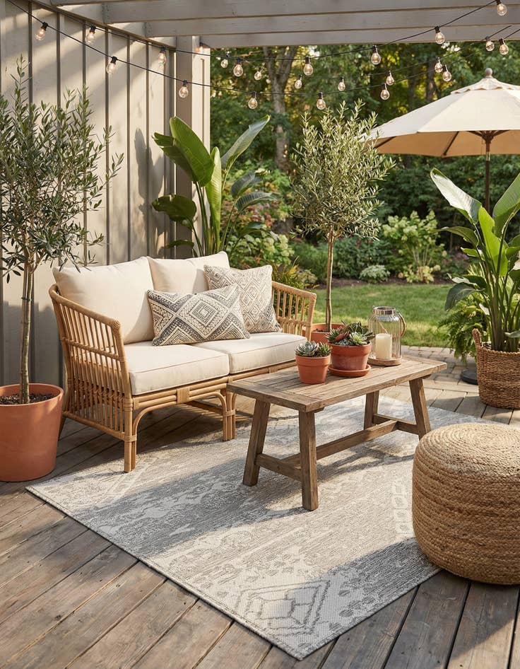 Detail image of 5' 3 x 8'  Washable Bohemian Indoor / Outdoor Rug