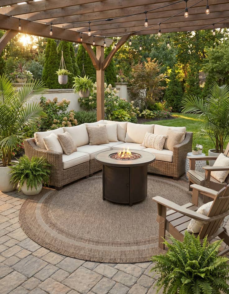 Detail image of  7' 10 x 7' 10  Washable Border Indoor / Outdoor Round Rug