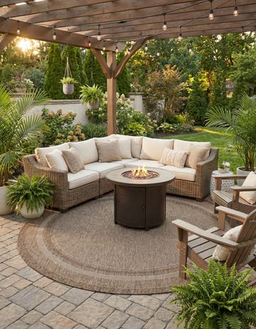 7' 10 x 7' 10 Easy-Clean Border Indoor / Outdoor Round Rug