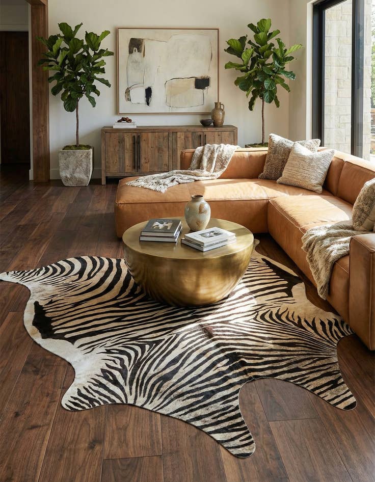 Detail image of  6' 5 x 6' 7 Cowhide Leather Freeform Rug