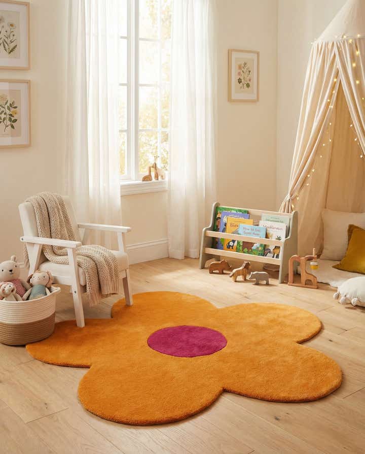 4' 1 x 4' 1 Happy Rugs Funky Flower Wool Round