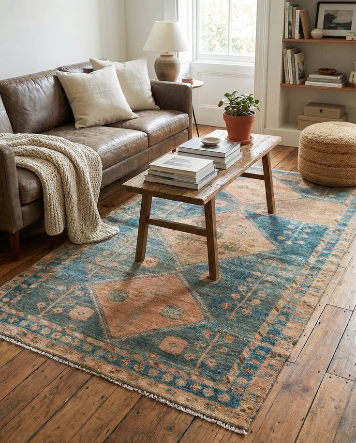 Detail image of 4' 1 x 7' Hand Knotted Ultra Vintage Persian Wool Rug