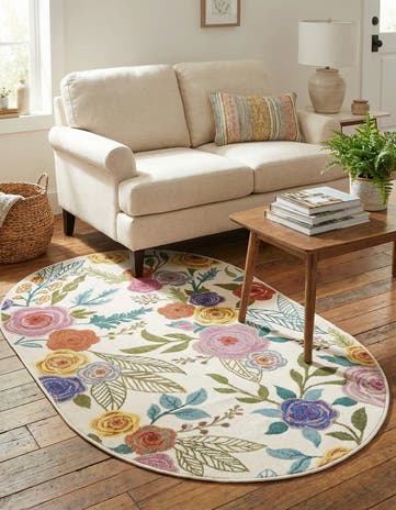 Ivory Blossom Oval Rug