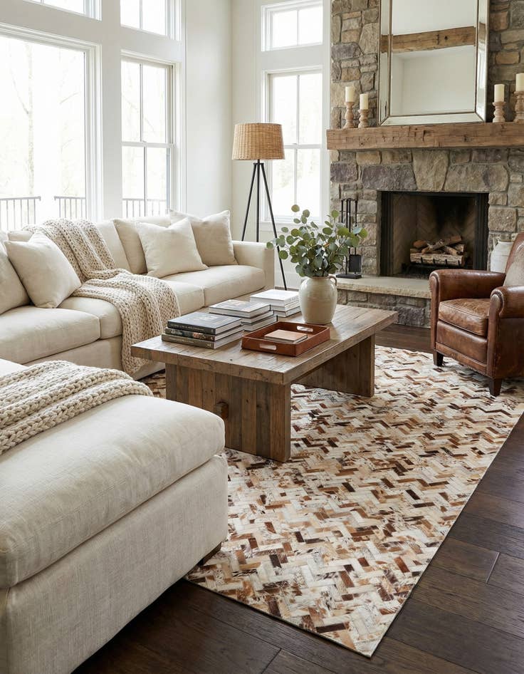 Detail image of 5' 2 x 8' Cowhide Leather Rug