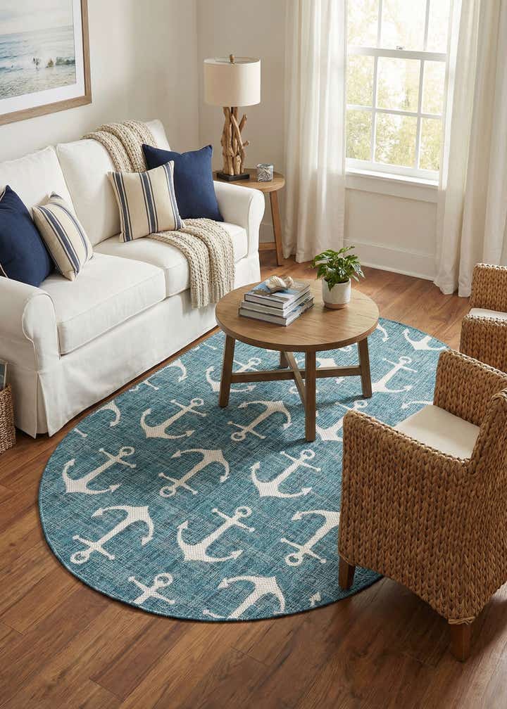 5' 3 x 8' Easy-Clean Coastal Indoor / Outdoor Oval Rug